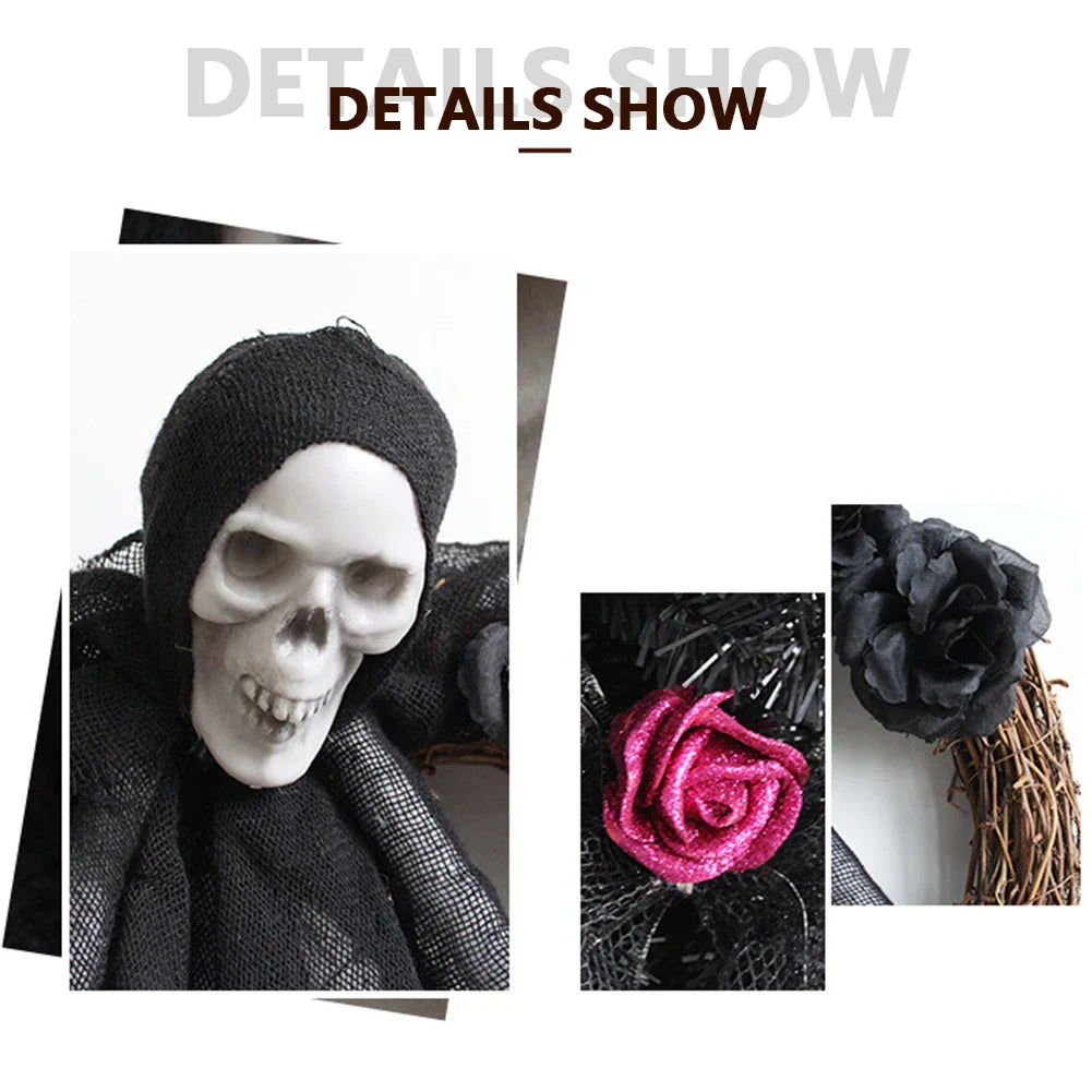 Handmade Halloween Skull Door Wreath-3