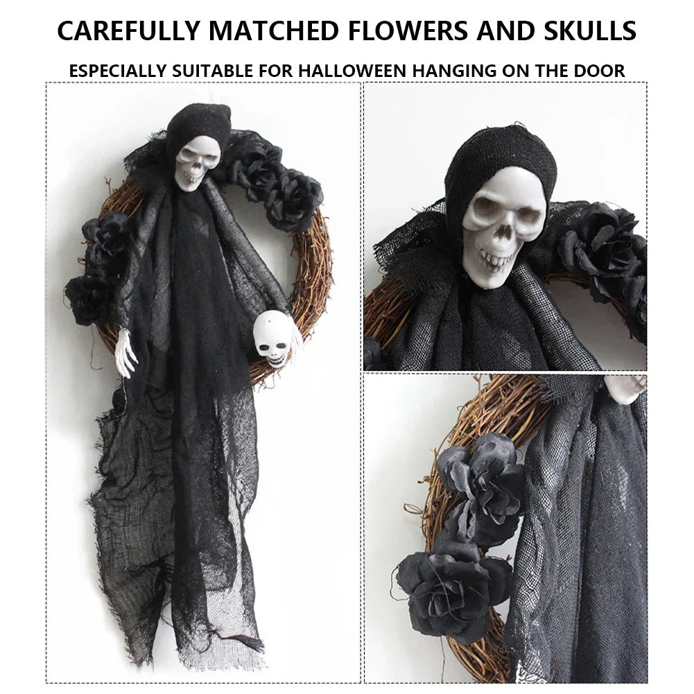 Handmade Halloween Skull Door Wreath-2