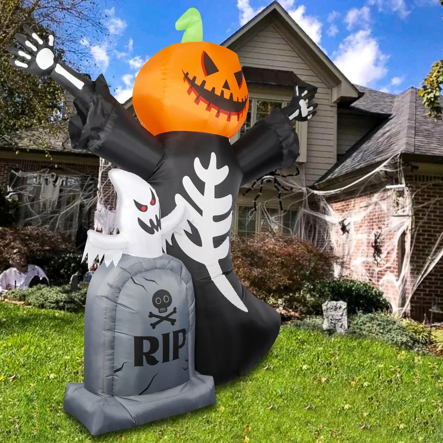 Halloween Pumpkin Skeleton Tombstone Yard Decor-1