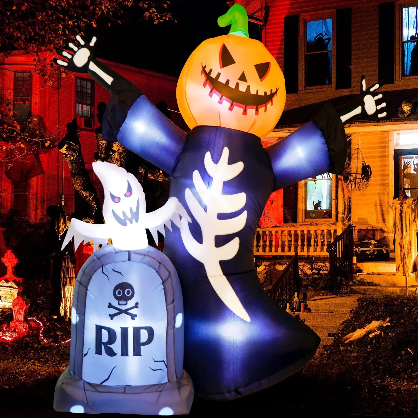 Halloween Pumpkin Skeleton Tombstone Yard Decor-3