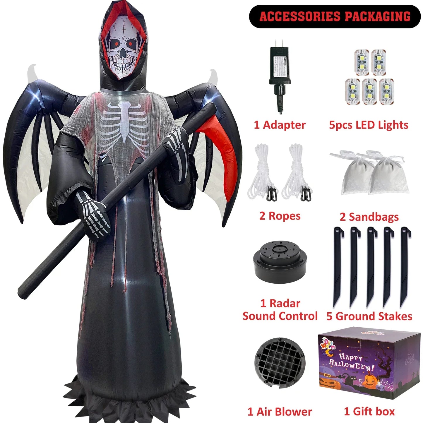Halloween Inflatable Grim Reaper with Radar Sound Control-4