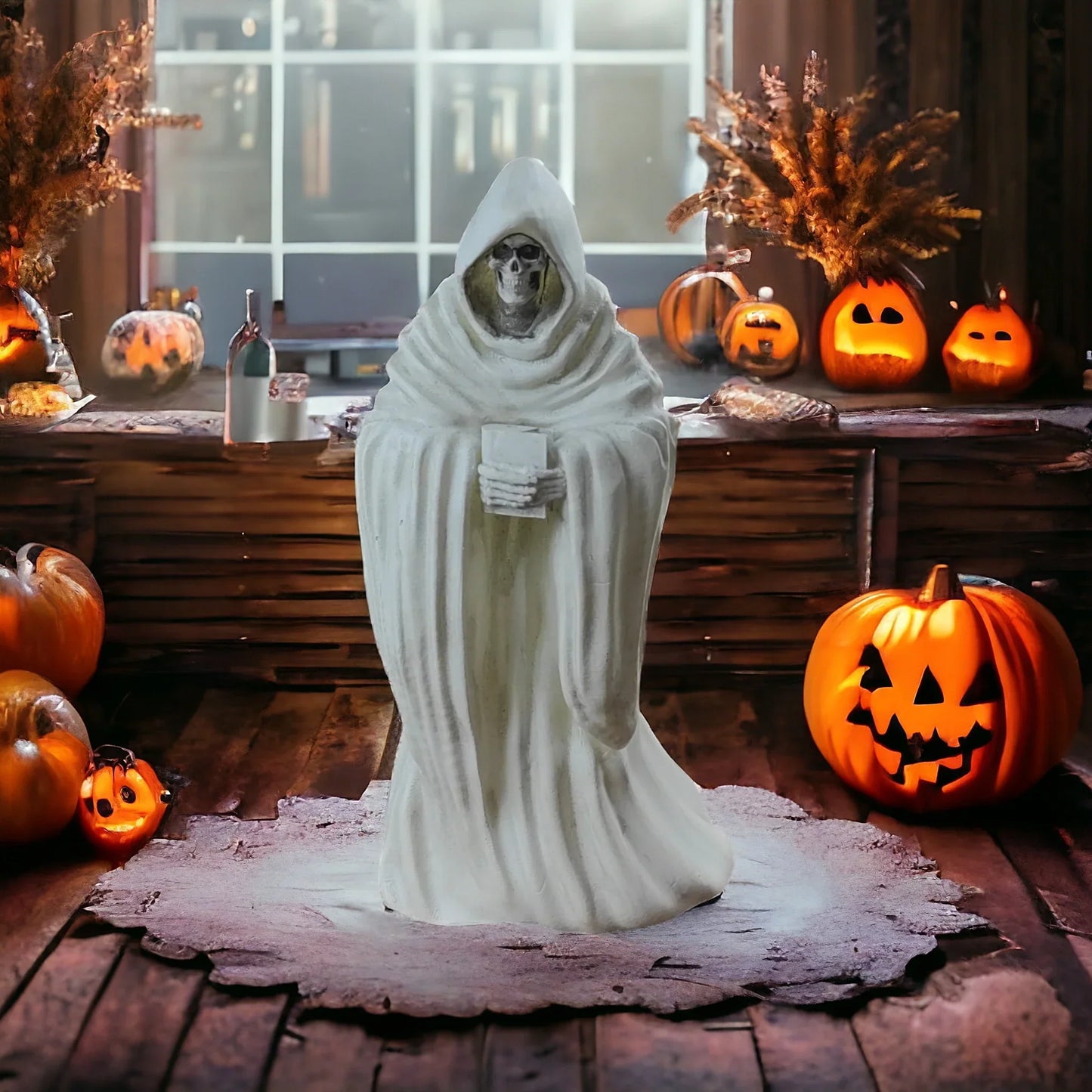 White Skull Statue Halloween Garden Decor Resin-1